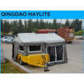 galvanized camper trailer with canvas tent